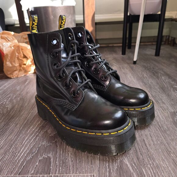Dr. Martens Molly Platform Combat Boots Leather Women's Size 8 Y2K 90s Gloss - Picture 3 of 14